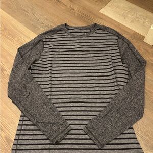 lululemon athletica Black and Gray Striped Long Sleeve Tee